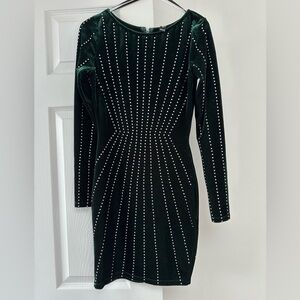 Windsor Green Velvet Dress with Rhinestone Accents